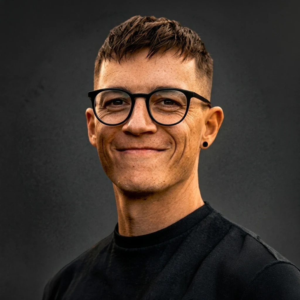 Martin Šebesta, portrét webdesignéra a grafika v kulatých brýlích